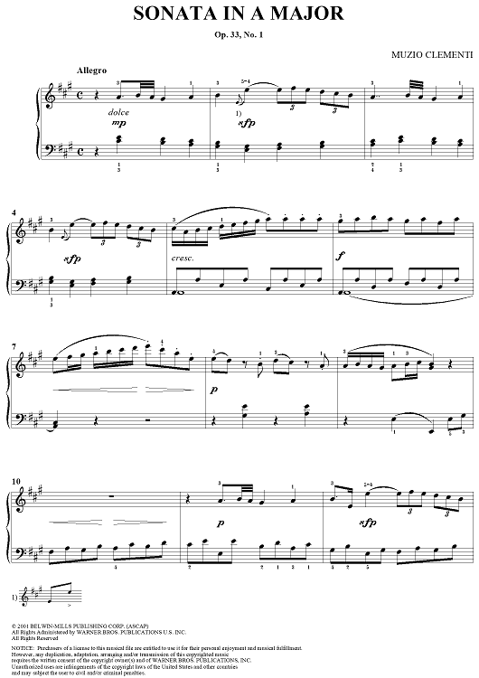 Sonata in A Major, Op. 33, No. 1