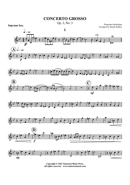 Concerto Grosso - Op. 3, No. 3 - Soprano Sax
