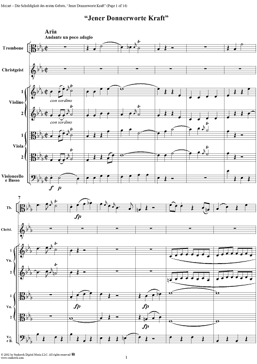 "Jener Donnerworte Kraft", No. 6 from "Die Schuldigkeit des ersten Gebotes", K35 - Full Score
