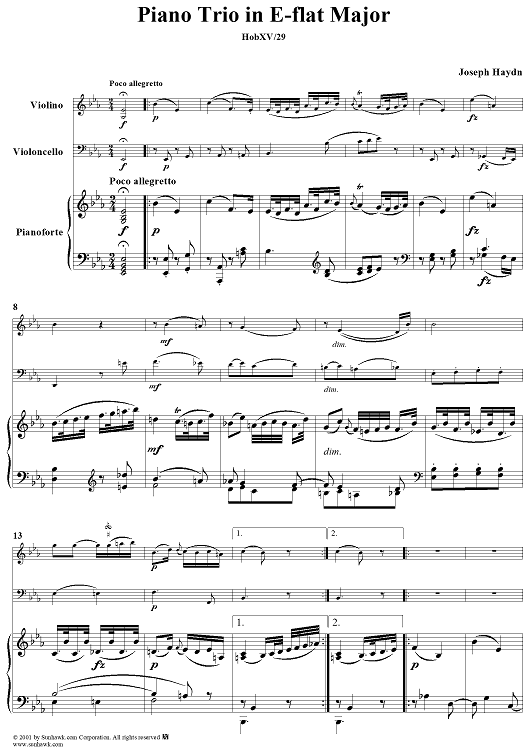 Piano Trio in E-flat Major, HobXV/29 - Piano Score