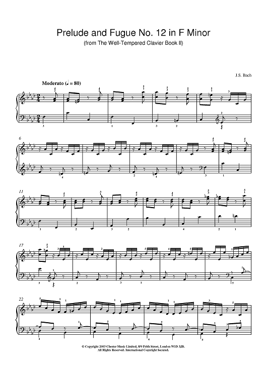 Prelude and Fugue No. 12 in F Minor (from The Well-Tempered Clavier Book II)