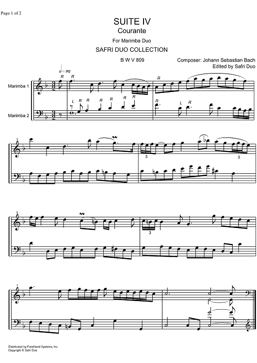 Suite  4 F Major BWV 809 - Score