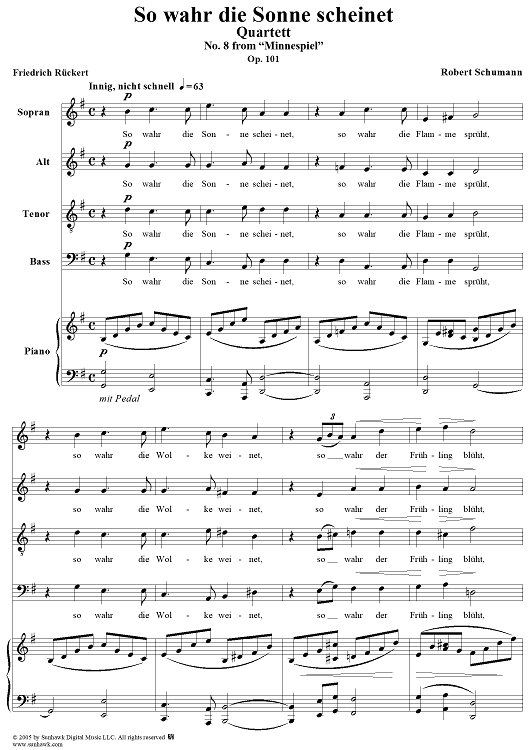 Minnespiel, Op. 101: No. 8, Quartett "So wahr die Sonne scheinet"