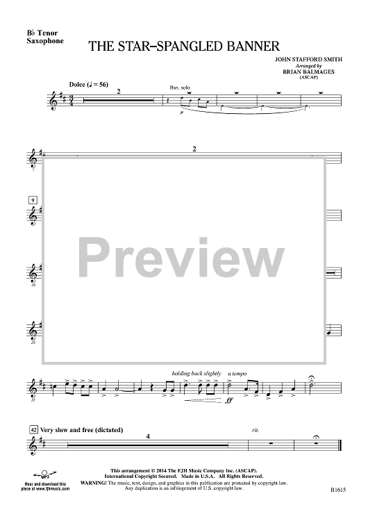 The Star-Spangled Banner - Bb Tenor Sax