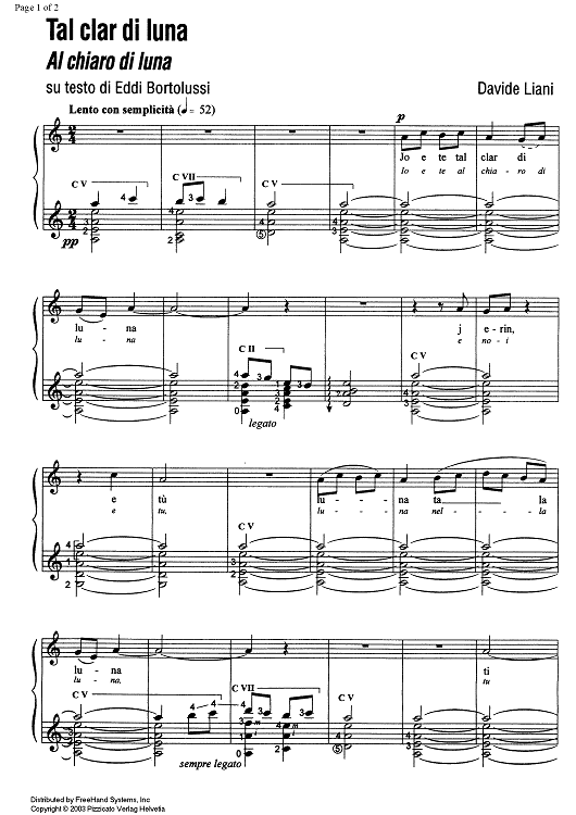 Tal clar di luna - Score