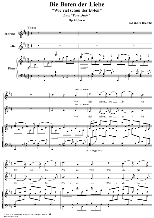 Four Duets, Op.61, No.4 Die Boten der Liebe, "Wie viel schon der Boten"