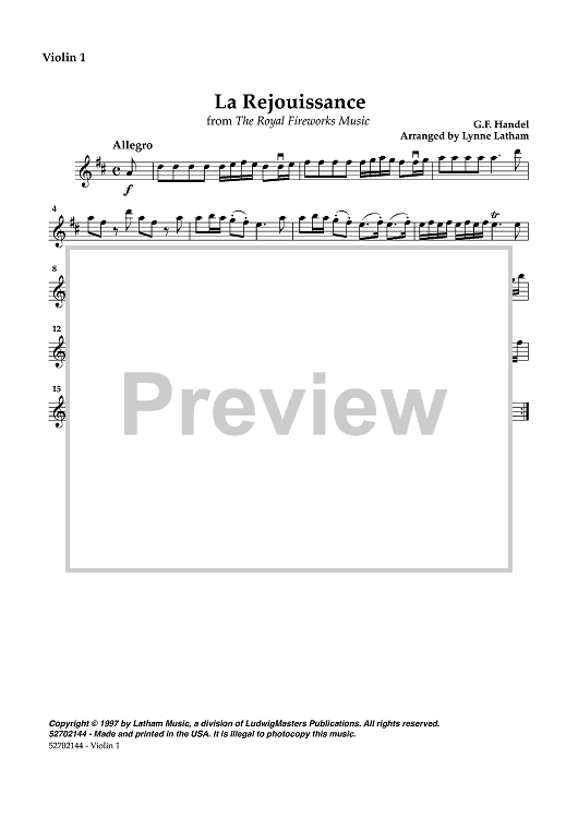 La Rejouissance - from The Royal Fireworks - Violin 1