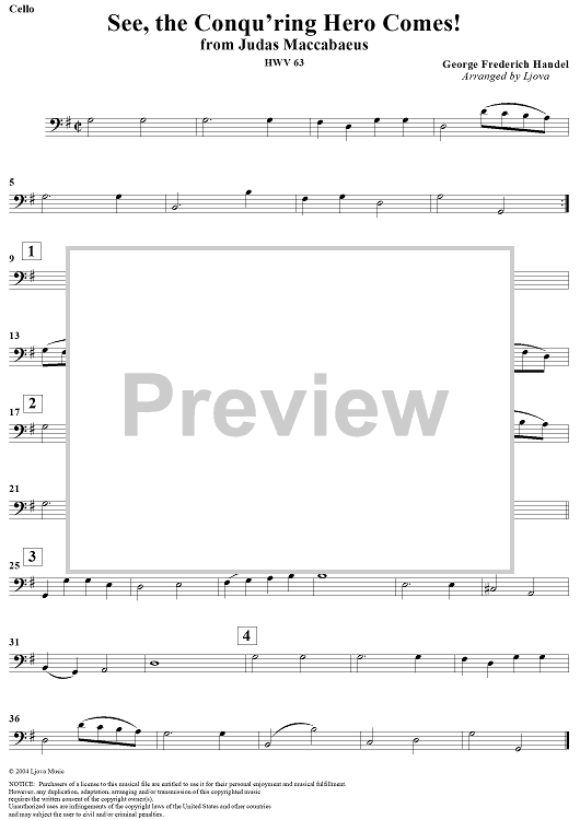 See, the Conqu'ring Hero Comes! - Cello