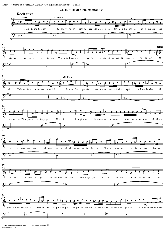 "Già di pietà mi spoglio", No. 16 from "Mitridate, rè di Ponto", Act 2, K74a (K87) - Full Score