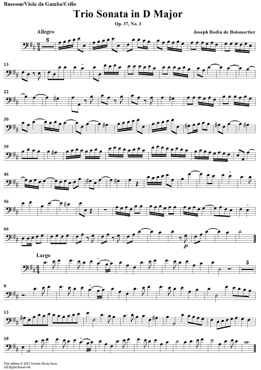 Trio Sonata in D Major Op. 37 No. 3 - Bassoon/Viola da Gamba/Cello
