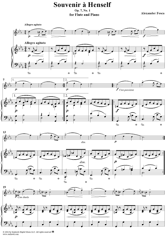 Souvenir a Henselt, Op. 7, No. 1 - Piano Score