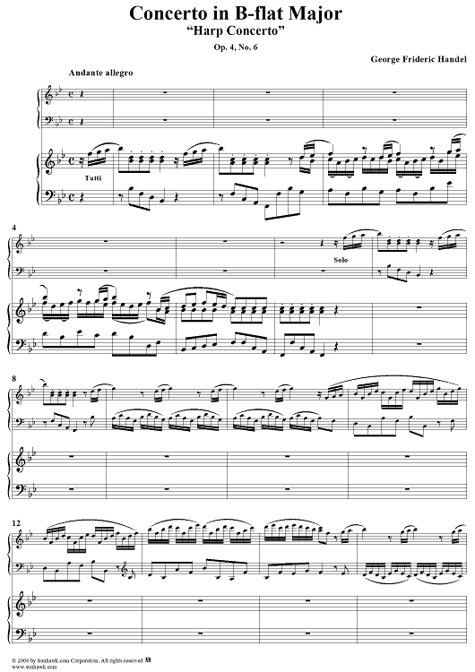 Concerto No. 6 in B-flat Major "Harp Concerto" Op. 4, No. 6, HWV294 - Piano Accompaniment