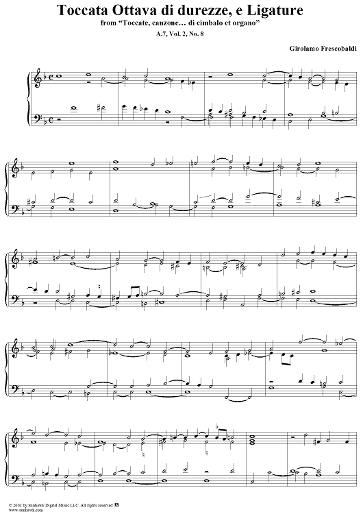 Toccata Ottava di durezze, e Ligature, No. 8 from "Toccate, canzone ... di cimbalo et organo", Vol. II