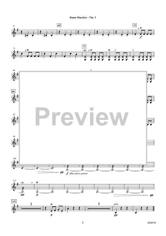 Danse Macabre Violin 3 (Viola T.C.)" Sheet Music for Orchestra