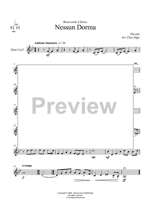 Nessun Dorma - Horn 2 in F