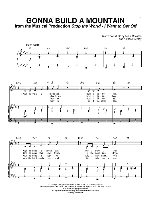 Gonna Build A Mountain" Sheet Music by Leslie Bricusse; Sammy Davis Jr