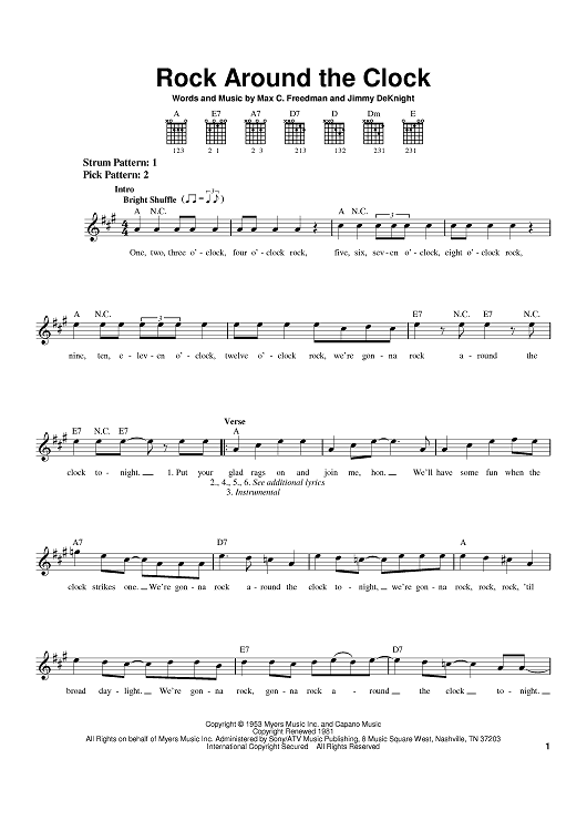 Rock Around The Clock" Sheet Music by Bill Haley & His Comets for Easy