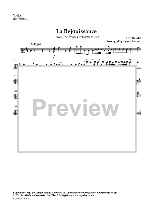 La Rejouissance - from The Royal Fireworks - Viola