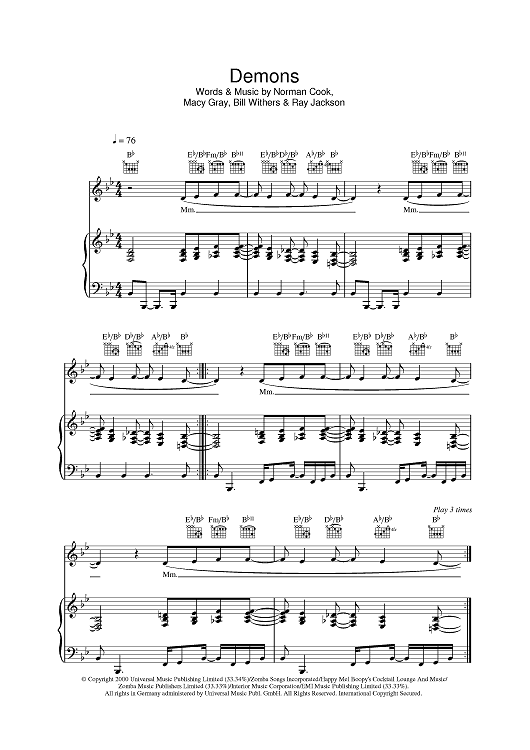 demons and monsters chords Demons" Sheet Music by Macy Gray; Fatboy Slim for Piano/Vocal/Chords