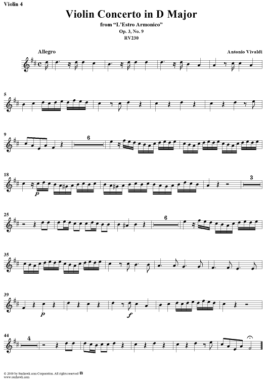 Violin Concerto in D Major    - from "L'Estro Armonico" - Op. 3/9  (RV230) - Violin 4