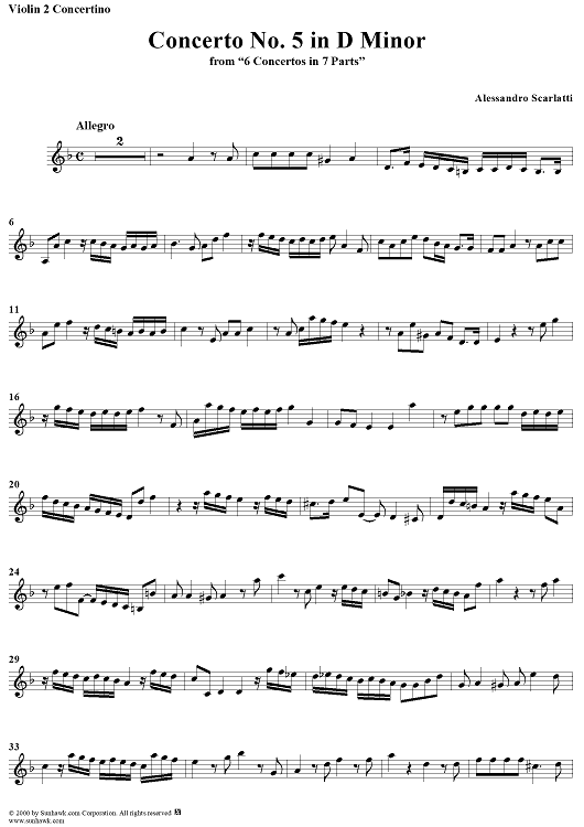 Concerto No. 5 in D Minor from "6 Concerti Grossi" - From "6 Concertos in 7 Parts" - Violin 2 Concertino