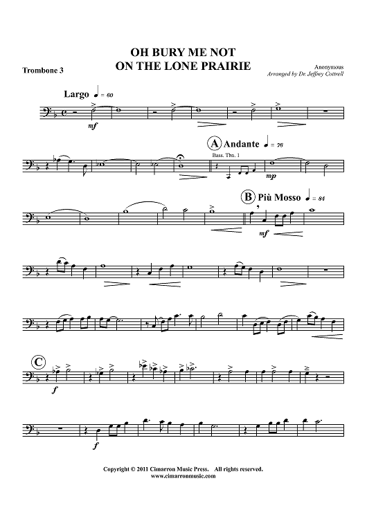 Oh Bury Me Not On The Lone Prairie - Trombone 3