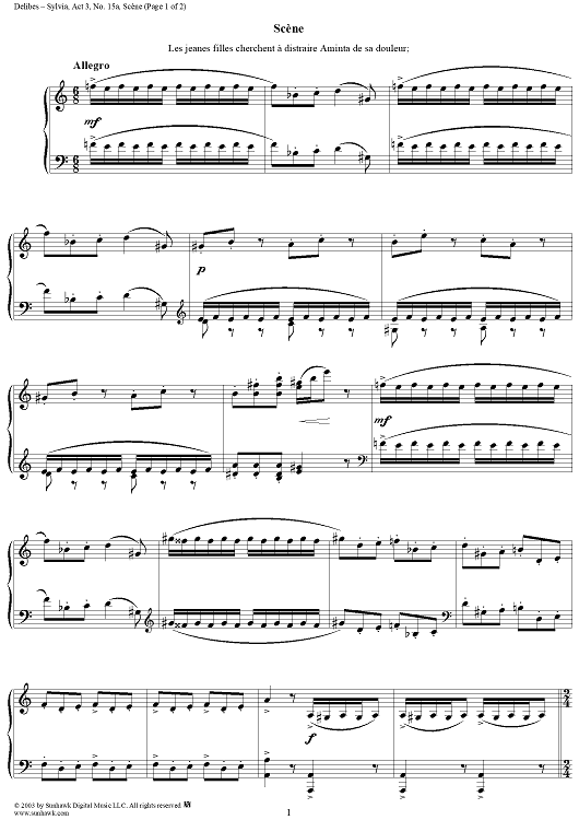 Sylvia, Act 3, No. 15a: Scène - Piano Score