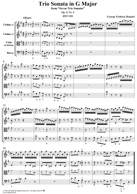 Trio Sonata no. 4 in G major - op. 5/4  (HWV399)