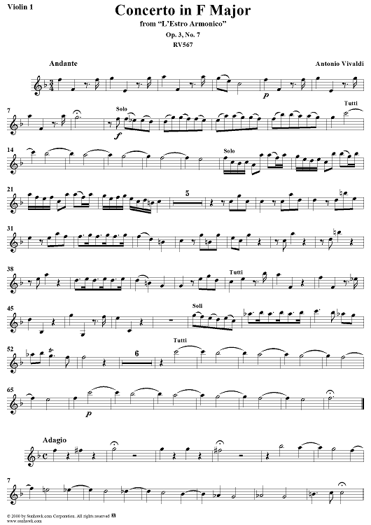 Concerto in F Major    - from "L'Estro Armonico" - Op. 3/7  (RV567) - Violin 1