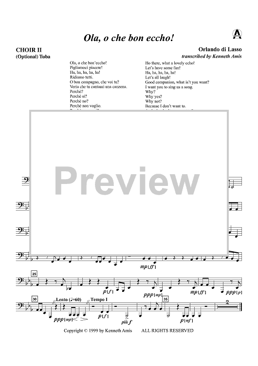 Ola, o che bon eccho! - Choir 2, Tuba (Opt.)