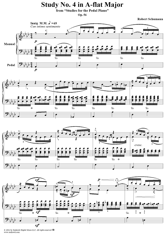 4 pedal piano Studies for the Pedal Piano: No. 4 in A-flat Major" Sheet Music for Piano Solo