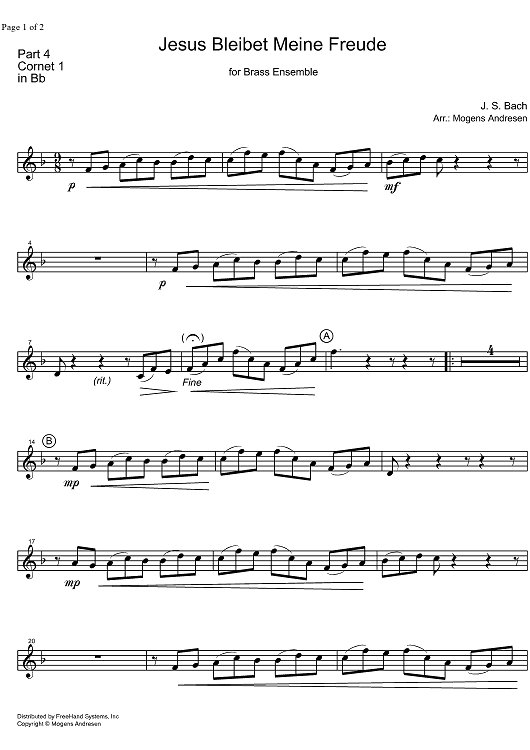 Jesu, Joy of Man's Desiring BWV 147 - B-flat Cornet 1