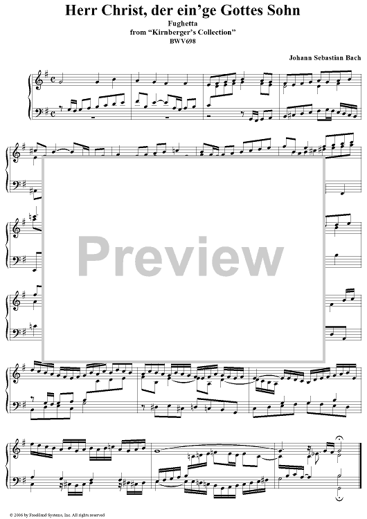 Herr Christ, der ein'ge Gottes-Sohn, fughetta, from "Kirnberger's Collection", BWV698