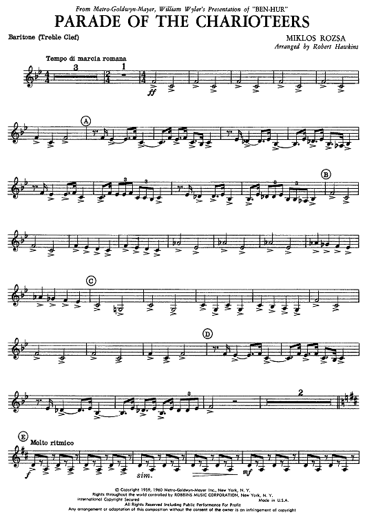 Parade of the Charioteers (from Ben Hur) - Euphonium-Treble Clef