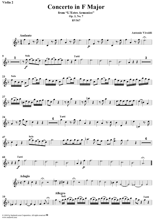 Concerto in F Major    - from "L'Estro Armonico" - Op. 3/7  (RV567) - Violin 2