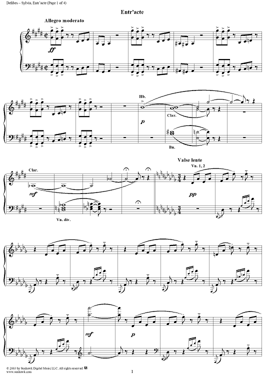 Sylvia: Entr'acte - Piano Score