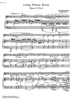 Song without words (Op.19 No. 4) - Score