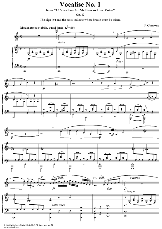 15 Vocalises for Medium or Low Voice, Op. 12: No. 1