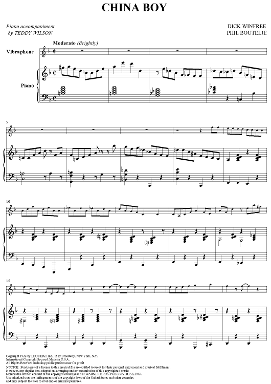 China Boy - Piano Score