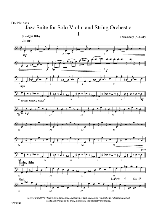Jazz Suite  for Solo Violin, String Orchestra, and Rhythm - Double Bass