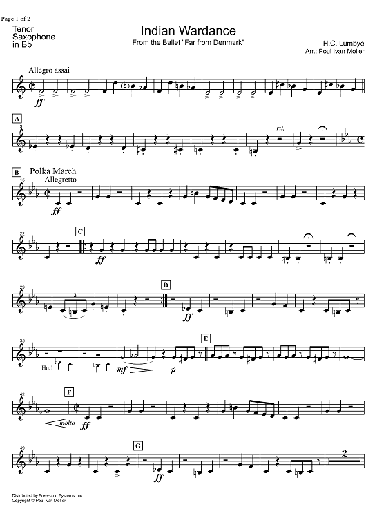 Indian Wardance from Far from Denmark - Tenor Saxophone