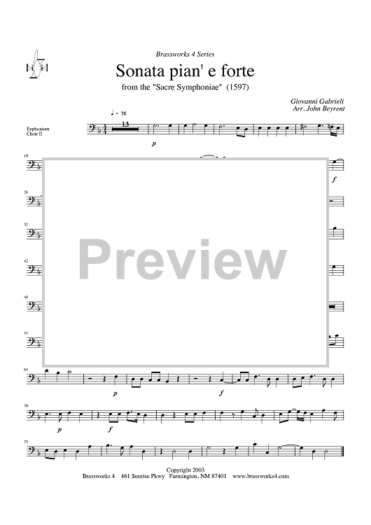 Sonata pian' e forte - from the "Sacre Symphoniae" (1597) - Euphonium Choir II