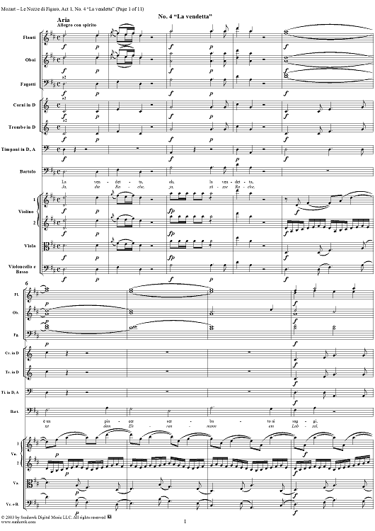 "La vendetta", No. 4 from "Le Nozze di Figaro", Act 1, K492 - Full Score