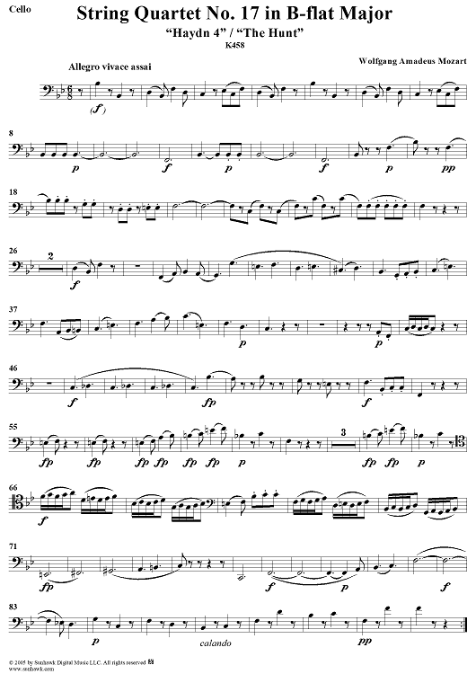 String Quartet No. 17 in B-flat Major, K458 - Cello