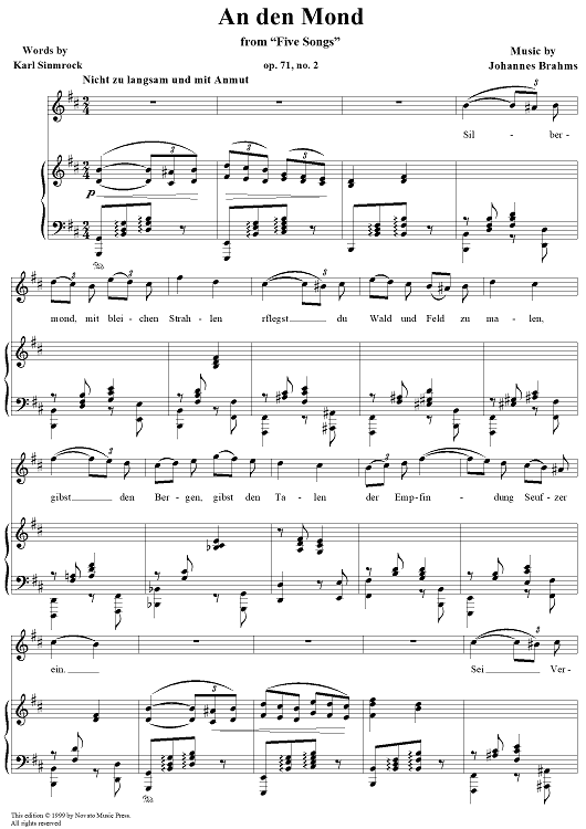 An den Mond - No. 2 from "Five Songs" Op. 71