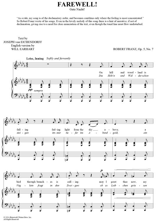 Farewell! (Gute Nacht!) Op. 5, No. 7