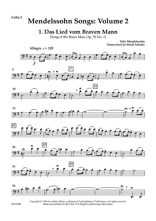 Mendelssohn Songs: Volume 2 for Cello Quartet - Cello 2