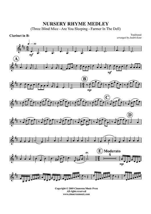 Nursery Rhyme Medley - Clarinet in Bb