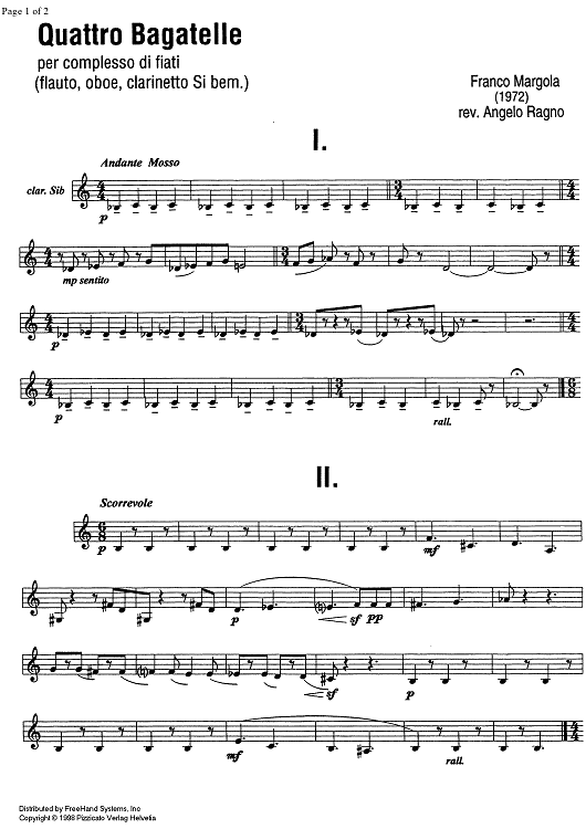 Quattro Bagatelle - Clarinet in B-flat