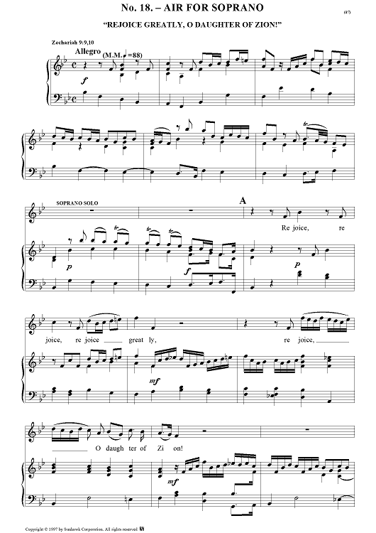 Messiah, no. 18: Rejoice greatly, O daughter of Zion - Piano